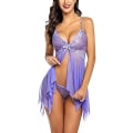 Miniatyrbild 3 av 4: Damunderkläder Set Mjuk Babydoll Spetskopp Sling Nattkläder Mesh Chemise Sovkläder Klänning Light Purple S