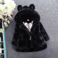 Miniatyrbild 2 av 4: Barn Flickor Fluffig fuskpäls Hooded Parka Coat Fleece Tjock Jacka Vinter Ytterkläder Black 5-6 Years