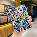 Miniatyrbild 2 av 5: Tecknad Frosted Dubbellager Färg Silver Phone Case Iphone 15 Case Case Stil B Svart Ypmd0881
