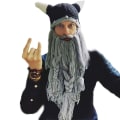 Miniatyrbild 5 av 5: Barbarian Vagabond män Viking Skägg Beanie Horn Hat Handgjord Vinter Varm födelsedag Funny Gag Halloween Cap Julklappar Black