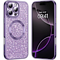 Miniatyrbild 1 av 5: För iPhone 16 Pro Mobilskal, Kompatibelt med MagSafe Stötsäkert och Halkfritt Dam Pro 6.3 Tum Glitter/Lila Purple