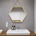 Miniatyrbild 1 av 5: Hexagon Väggspegel Hängande Metallram Dekorativ Spegel med Kedja Sminkspegel för Badrum Vardagsrum Sovrum (L) Hexagonal Mirror