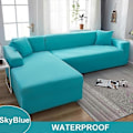 Miniatyrbilde 1 av 5: Vanntett Sofatrekk 1/2/3/4 Seter Sofatrekk for Stue Elastisk Solid L-formet Hjørnesofatrekk for Sofa Stol - Xin sky blue 2 Seater 145-185cm