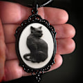 Miniatyrbillede 5 af 5: Gotisk Oval-Ramme Vedhæng Halskæde Unik Sort Kat Cameo Halskæde-Mystisk-Xin Silver