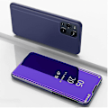 Miniatyrbillede 1 af 4: Belagt Spejl Overflade Visningsvindue Læder Telefon Cover Stativ til Oppo Find X3/x3 Pro - Sort-Xin Dark Blue