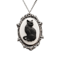Miniatyrbillede 1 af 5: Gotisk Oval-Ramme Vedhæng Halskæde Unik Sort Kat Cameo Halskæde-Mystisk-Xin Silver