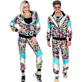 Miniatyrbillede 1 af 5: Mænd Kvinder 80'er 90'er Hip Hop Windbreaker Disco Jakke Bukser Retro Træningssæt-Xin Leopard Print S