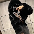 Miniatyrbild 2 av 5: Fuskpälsjacka Dam med Huva Kort Bubbeljacka Fleece Kort Varm Jacka Plus Size Vinterjacka för Kvinnor-Xin Black Medium