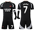 Miniatyrbilde 1 av 2: 2024-2025 Arsenal Bortelag Barn Voksen Svart Fotballdrakt Sett med Sokker Størrelse 7 SAKA-Xin No.7 SAKA S