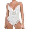 Miniatyrbild 1 av 4: Popilush Spets Shapewear Bodysuit Dam V-ringning Mage Kroppsdräkt Stringtrosor-Xin White S