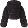 Miniatyrbild 3 av 5: Fuskpälsjacka Dam med Huva Kort Bubbeljacka Fleece Kort Varm Jacka Plus Size Vinterjacka för Kvinnor-Xin Black X-Large