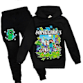 Miniatyrbillede 1 af 2: Minecraft Print Børne Træningssæt Sports Casual Hættetrøje Bukser Sæt - xindaren Black 15-16 Years