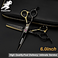 Miniatyrbilde 2 av 5: 6.0 Tommer Svart Gull Venstrehånds Klipp Flat Klipp Rett Klipp Tynn Klipp Venstrehendt Saks Profesjonell Venstre Hånd-xindaren Black Gold Tooth Scissors