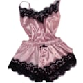 Miniatyrbild 1 av 3: Dam Spets Siden Satin Cami Linne Shorts Pyjamas Set Sexiga Underkläder Nattkläder Sovkläder-Xin Pale Pinkish Gray 2XL
