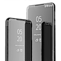 Pikkukuva 3 / 5: Pinnoitettu peilipintainen ikkunallinen nahkainen puhelinkotelo jalustalla Oppo Find X3/x3 Pro -puhelimelle - Musta-Xin Silver