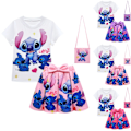 Miniatyrbillede 2 af 3: Lilo & Stitch Cosplay Pigekostume til Piger T-shirt Nederdel Taske Prinsessekjole Børnetøj Tøj Lilla-Xin Purple 140cm