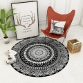 Miniatyrbilde 2 av 5: Rund teppe 100cm Svart Mandala Myk Baderomsmatte Sklisikker Vaskbar Aksent Teppe Fluffy Gulvmatte for Inngang Stue Soverom Barnerom-XIN