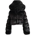Miniatyrbild 1 av 5: Fuskpälsjacka Dam med Huva Kort Bubbeljacka Fleece Kort Varm Jacka Plus Size Vinterjacka för Kvinnor-Xin Black X-Large