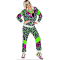 Pikkukuva 2 / 5: Miesten Naisten 80-luvun 90-luvun Hip Hop Tuulitakki Disco Takki Housut Retro Verryttelypuku Set-Xin Green Leopard Print L