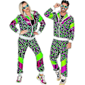 Pikkukuva 1 / 5: Miesten Naisten 80-luvun 90-luvun Hip Hop Tuulitakki Disco Takki Housut Retro Verryttelypuku Set-Xin Green Leopard Print L