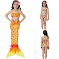 Miniatyrbillede 2 af 4: Børn Pige Havfrue 3 Dele Sæt Cosplay Kostume Fiskehale Bikini Badedragt Orange-xindaren 10-11 Years