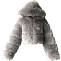 Miniatyrbild 1 av 4: Fuskpälsjacka Dam med Huva Kort Bubbeljacka Fleece Kort Varm Jacka Plus Size Vinterjacka för Kvinnor-Xin Gray 3X-Large