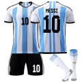 Pikkukuva 1 / 4: Argentiinan miesten MM-kotikenttäpaita Messi #10 Jalkapallopaita T-paita Shorts Kit Jalkapallo 3-osainen setti lapsille aikuisille-Xin Kids 18(100-110cm)