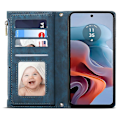 Miniatyrbillede 2 af 5: til Motorola Edge 50 Neo 5G Etui Lynlås Pung Læder Støtteben Telefon Cover-Xin Blue