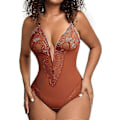 Miniatyrbild 1 av 4: Popilush Spets Shapewear Bodysuit Dam V-ringning Mage Kroppsdräkt Stringtrosor-Xin Red 2XL