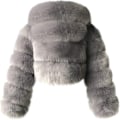 Miniatyrbillede 2 af 4: Faux Fur Pels Dame med Hætte Cropped Bubble Frakker Fleece Kort Varm Jakker Plus Size Vinterfrakker til Kvinder-Xin Gray Large