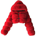 Miniatyrbild 1 av 4: Fuskpälsjacka Dam med Huva Kort Bubbeljacka Fleece Kort Varm Jacka Plus Size Vinterjacka för Kvinnor-Xin Red X-Large