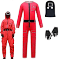 Miniatyrbild 1 av 5: Barnens Squid Game Jumpsuit Mask Handskar 3-delad Fest Rollspel Kostym Maskerad Kostym - Xin Square Mask 6-7 Years
