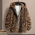 Miniatyrbillede 3 af 5: Leopard Print Langærmet Lomme Lynlås Lukning Herrejakke Vinter Fortykkede Dobbeltsidet Plys Hættejakke-Xin M