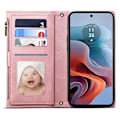Miniatyrbillede 2 af 5: til Motorola Edge 50 Neo 5G Etui Lynlås Pung Læder Støtteben Telefon Cover-Xin Rose Gold