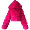 Miniatyrbillede 1 af 4: Faux Fur Pels Dame med Hætte Cropped Bubble Frakker Fleece Kort Varm Jakker Plus Size Vinterfrakker til Kvinder-Xin Hot Pink XX-Large