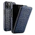 Pikkukuva 1 / 5: Sopii iPhone 14:lle aitoa lehmännahkaa + PC-kuori pystysuora läppä litsi kuvio suojakotelo-Xin Dark blue