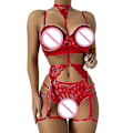 Miniatyrbillede 2 af 5: Sexy Dameundertøj med Strømper, Blonder og Gamascher - Xin Red XL