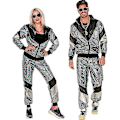 Pikkukuva 1 / 5: Miesten Naisten 80-luvun 90-luvun Hip Hop Tuulitakki Disco Takki Housut Retro Verryttelypuku Set-Xin Silvery White L