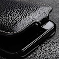 Miniatyrbilde 4 av 5: Passer til iPhone 14 ekte kuskinn + PC-skall vertikal flip litchi-mønster beskyttende mobiltelefondeksel-Xin Black