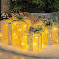 Miniatyrbild 1 av 5: Set med 3 julbelysta presentförpackningar, förbelysta 60 LED-belysning Presentaskar Ornament Utomhus Varm W[HK] Warm White