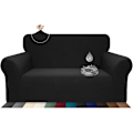 Miniatyrbild 1 av 5: Stretchigt sofföverdrag, vattentätt och reptåligt för 2-sits soffa, elegant mönster med halkfria skumstavar (2-sits soffa, svart) KLB