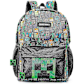 Pikkukuva 1 / 5: Minecraft reppu pojille | Kids Gamer Black School Reppu | Vihreä Creeper Zombie Skeleton Enderman & Cave Spider hahmojen laukku