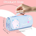 Miniatyrbilde 2 av 6: Penneveske Jenter, Kawaii Penneveske med 3 Rom, Søt Skrivesaker Organizer Penn Bag for Skolebarn Sponge blue