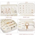 Miniatyrbillede 5 af 6: Smykkeskrin Lille Smykkeorganiser Rejsesmykkeetui Opbevaring til Kvinder Piger, Premium Kunstlæder Dobbelt Lag Smykkeskrin Organiser White