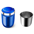 Miniatyrbillede 2 af 5: Bilaskebæger med låg og blåt LED-lys, bærbar røgfri skraldespand i rustfrit stål, biltilbehør, passer til de fleste kopholdere i biler Blue Only Ashtray