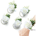 Miniatyrbillede 1 af 5: Bryllup Hvide Rose Håndledsblomster Kunstige Rose Blomster til Ceremoni Prom Fest Tilbehør 4pcs