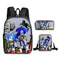 Pikkukuva 1 / 5: Sonic Ala-asteen Koululaukku Kolmiosainen Setti Anime Sarjakuva Reppu Olkalaukku Penaali korkealaatuinen 9 backpack
