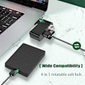 Miniatyrbillede 4 af 5: 4 i 1 Roterbar USB Hub, Laptop Hub, Bærbar 180 Graders Roterbar USB Hub, USB Hub Docking Station (Sort+Hvid)