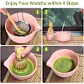 Miniatyrbillede 2 af 5: Keramisk tesæt, inklusive matchaskål, Matcha piskerisholder og matchapisk, 5-delt sæt rosa