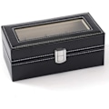Pikkukuva 2 / 4: Watchbox Klockbox 4 kellolle, musta, valkoisella ompeleella ja ikkunalla